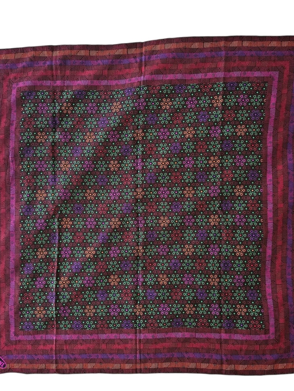 MISSONI Italy Silk Square Geometric Floral Pattern Border Scarf | SZ 33" Sq